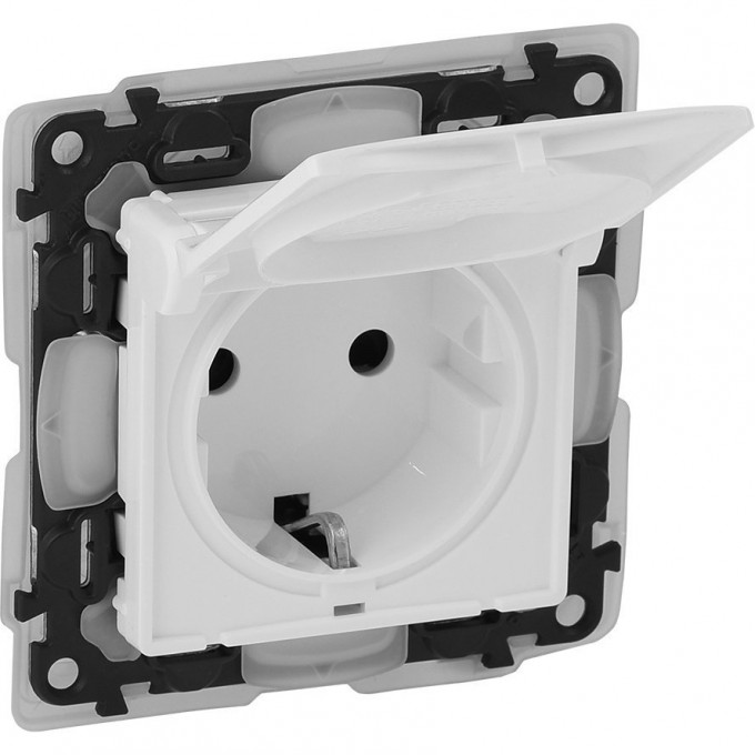 Розетка силовая LEGRAND Valena LIFE IP44.2К+З с защитными шторками и откидной крышкой белый 753119